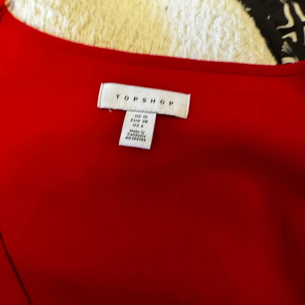 Topshop Red Blouse with Button Detail - Picture 3 of 4
